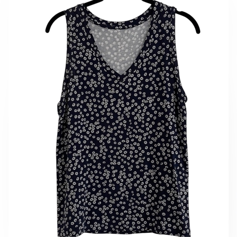 Loft Tank top Navy Blue Flowers Floral Sleeveless  Small